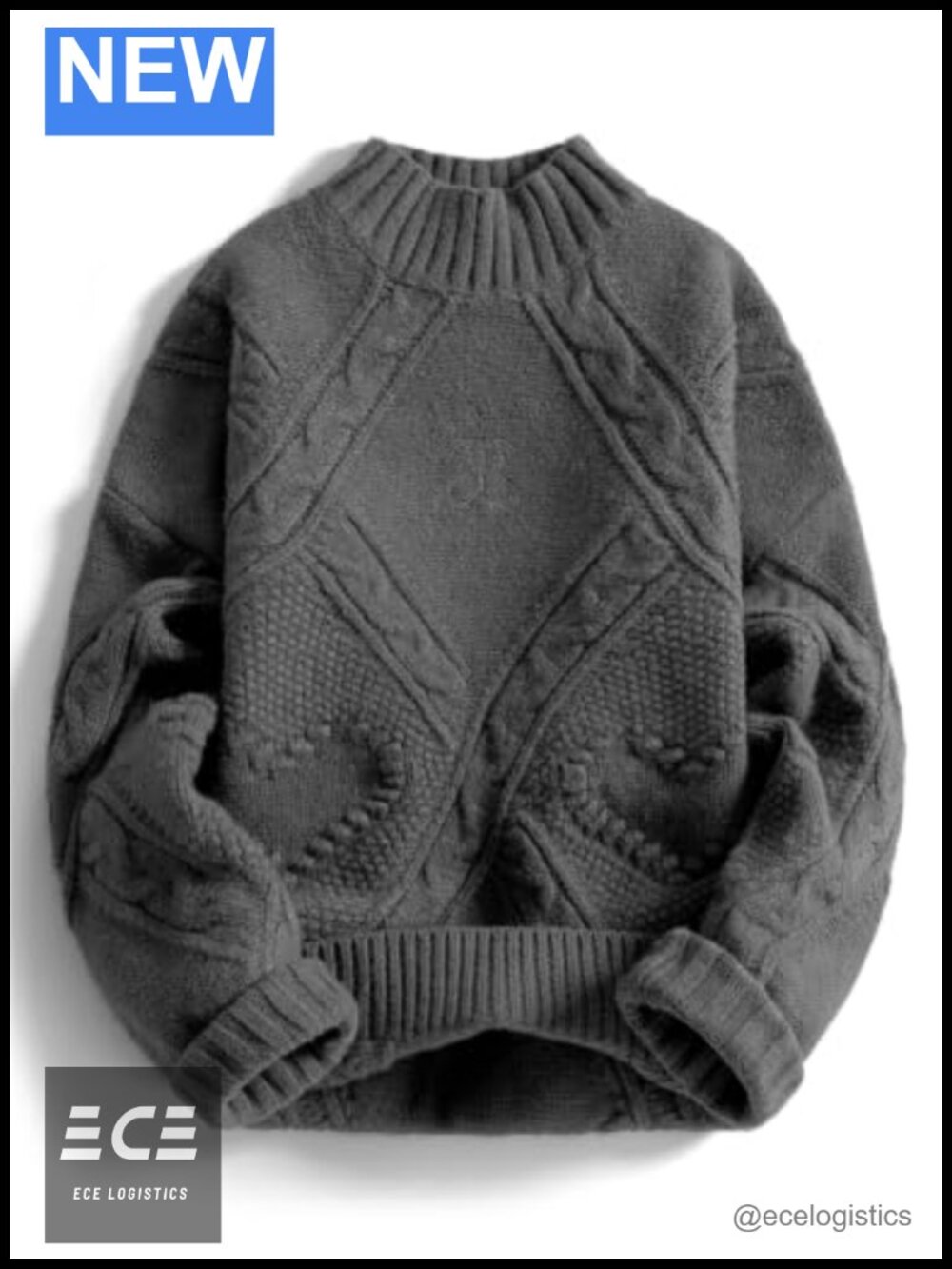 Oversized Cable Knit Chunky Sweater Mock Neck Long Sleeve